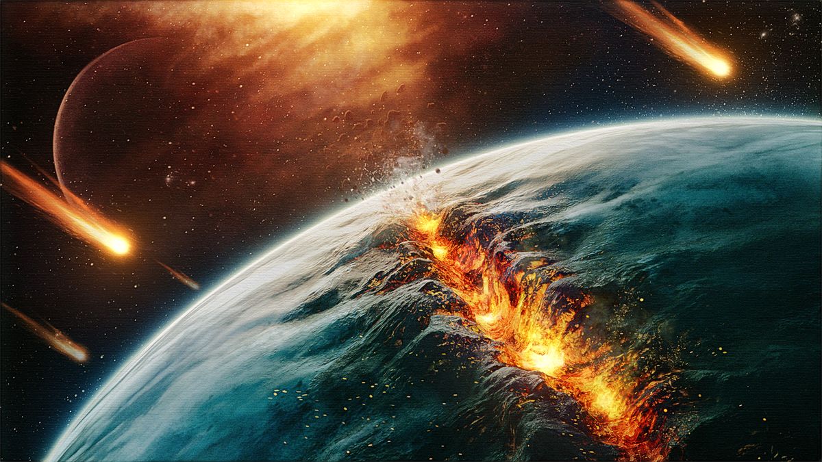 An illustration showing a fiery rift in early Earth's tectonic plates. New research is revealing that the movement of Earth's plates may have begun just a few hundred million years after Earth's formation.